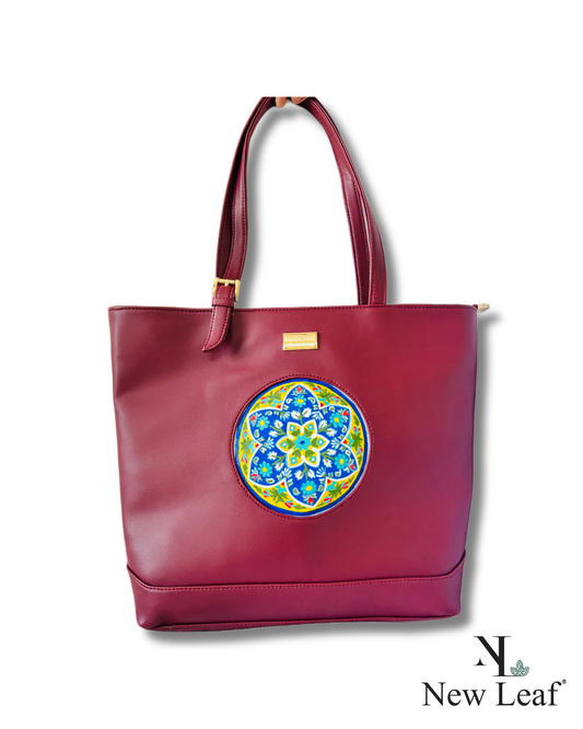 Maroon charm Hand Painted Blue Pottery Tote Bag