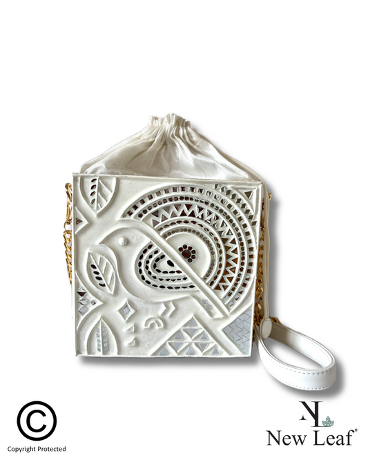 White Bird Lippan Art Handcrafted Potli Bag