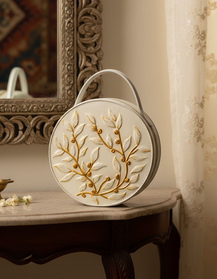 Modern Lippan Art Handcrafted Circle Box Bag with Zipper