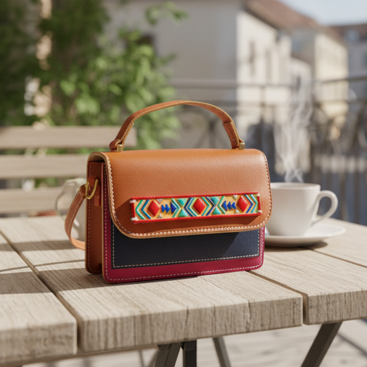 The Rustic Chic Mini Colour Block Handcrafted Hand Bag/Sling