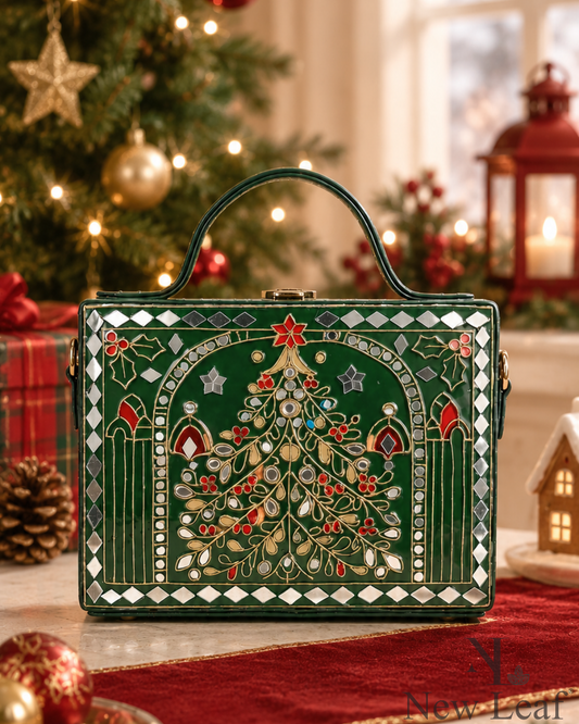 Christmas Tree Charm Handcrafted Lippan Art Box Bag