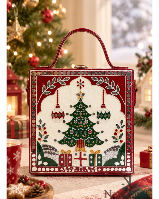 Merry Christmas Gift Handcrafted Lippan Art Box Bag