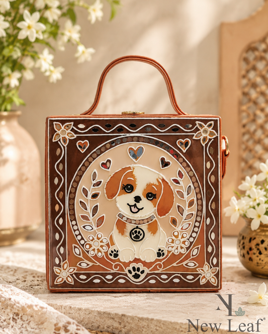 The Cute Dog Handcrafted Lippan Art Box Bag