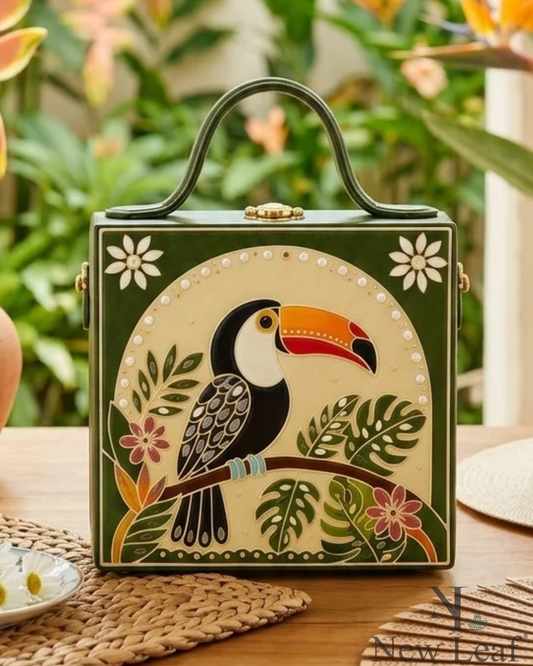 Toucans Bird Handcrafted Lippan Art Box Bag
