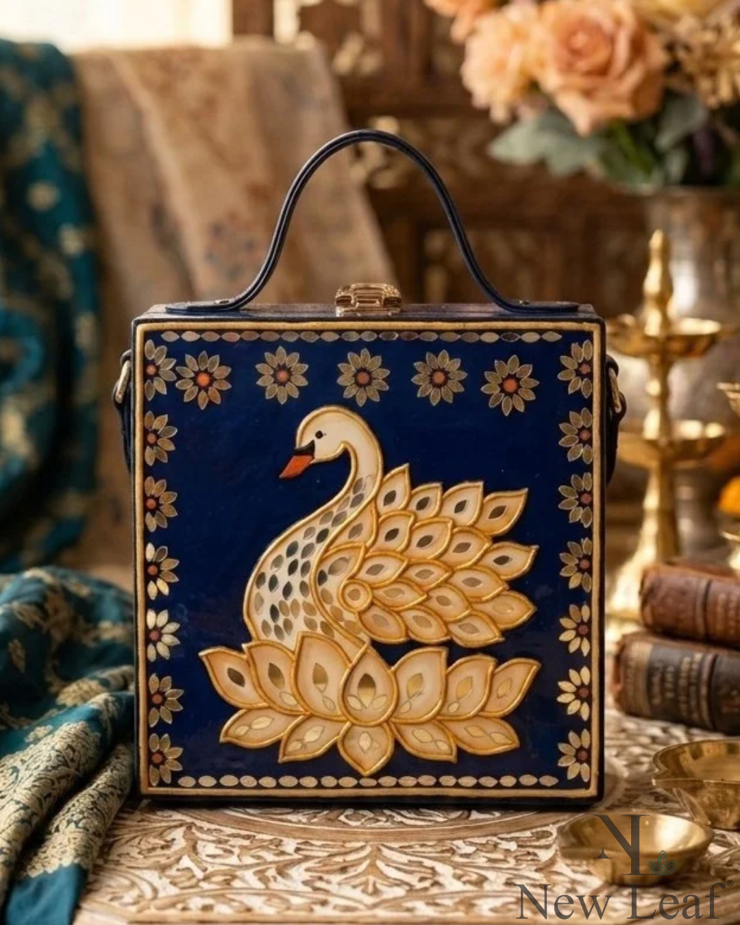 Swan Grace  Handcrafted Lippan Art Box Bag