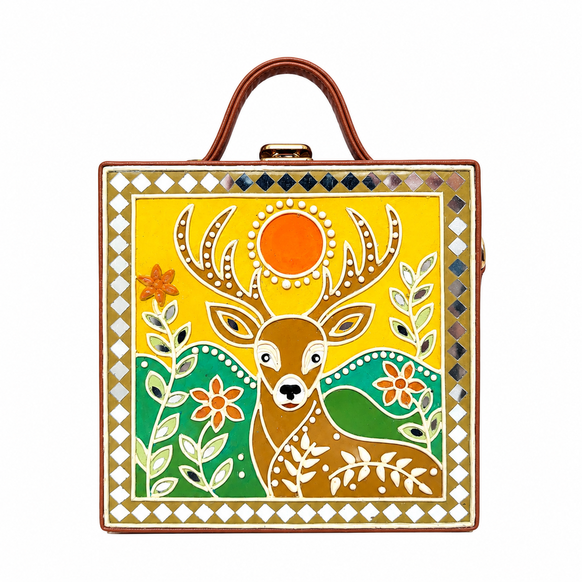 Deer Charm Handcrafted Lippan Art Box Bag