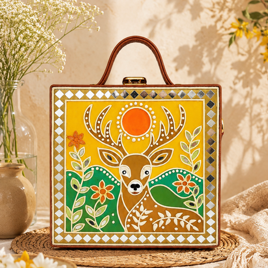 Deer Charm Handcrafted Lippan Art Box Bag