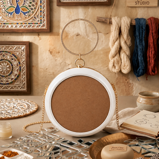 New Leaf Light White Circle Clutch Sling – Plain Handcrafted Bag