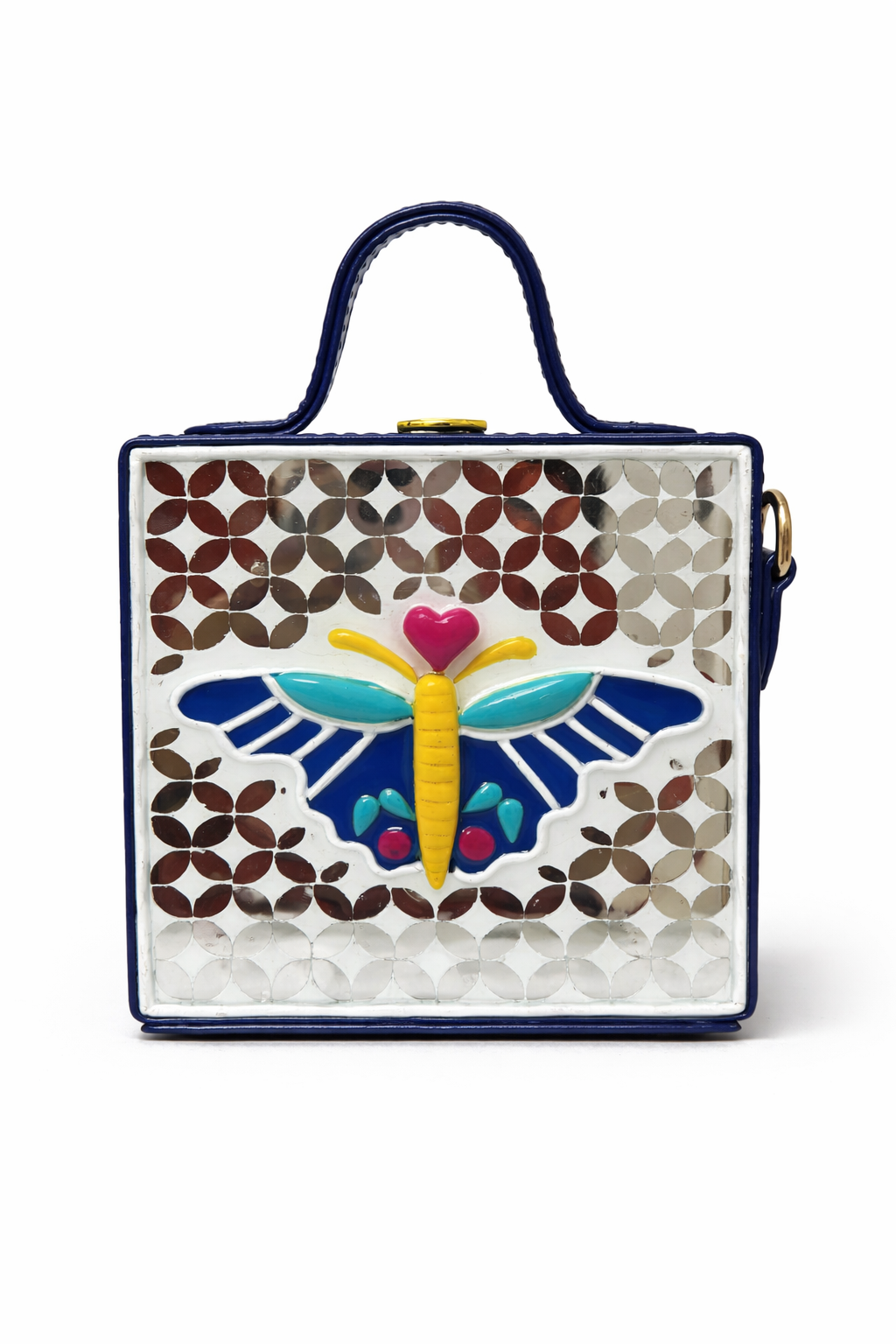 Mini Butterfly Lippan Art Handcrafted Square Box Bag