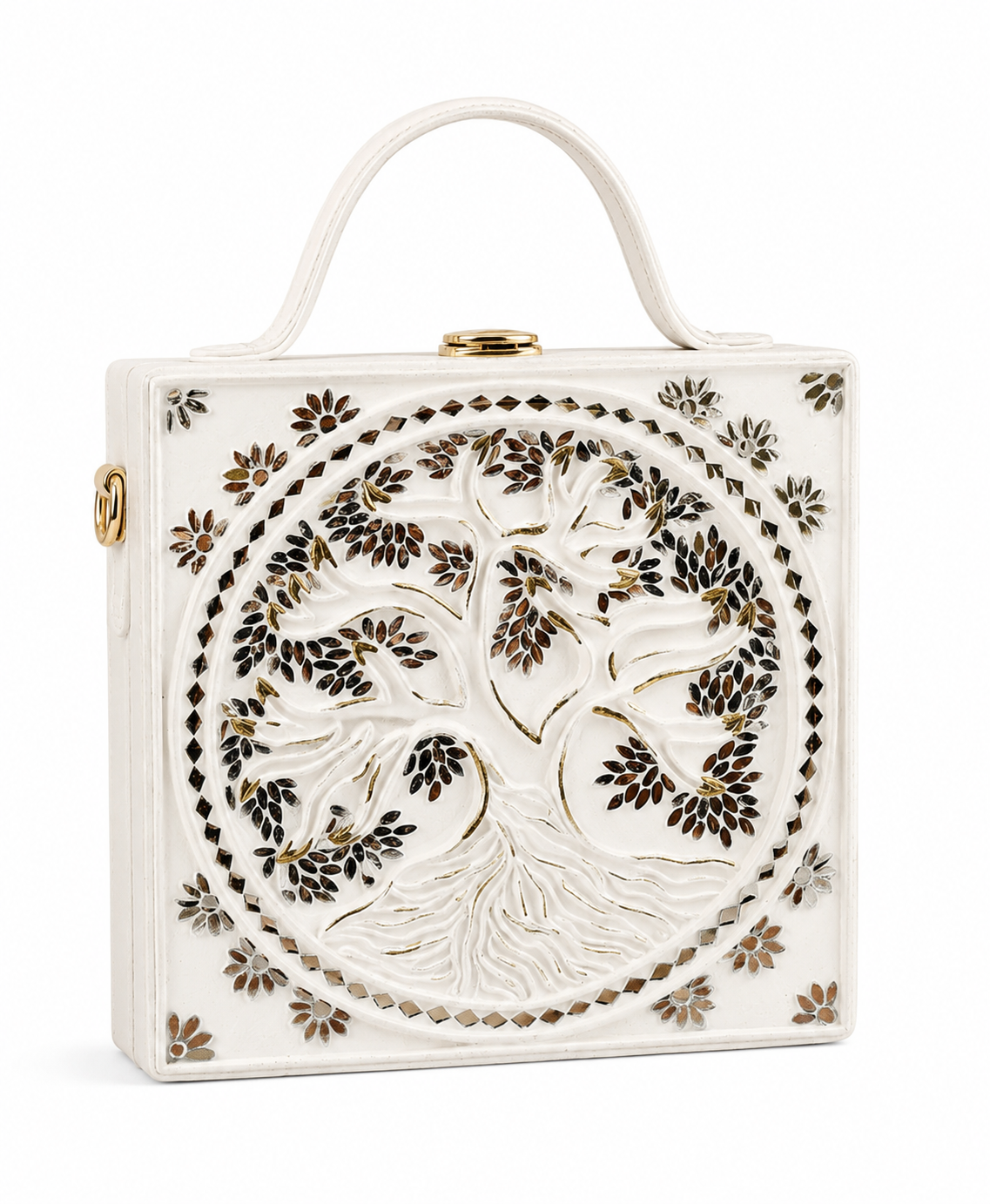 White Tree Square Lippan Art Box Bag
