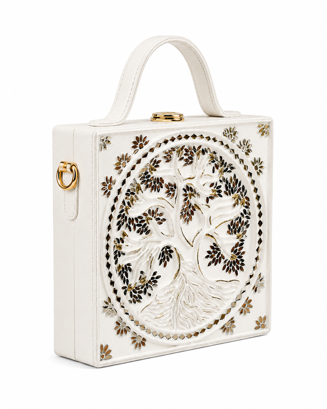 White Tree Square Lippan Art Box Bag