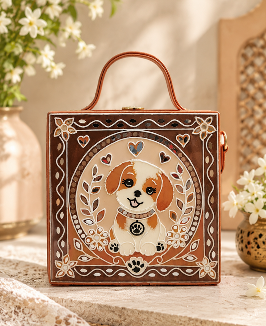 The Cute Dog Handcrafted Lippan Art Box Bag