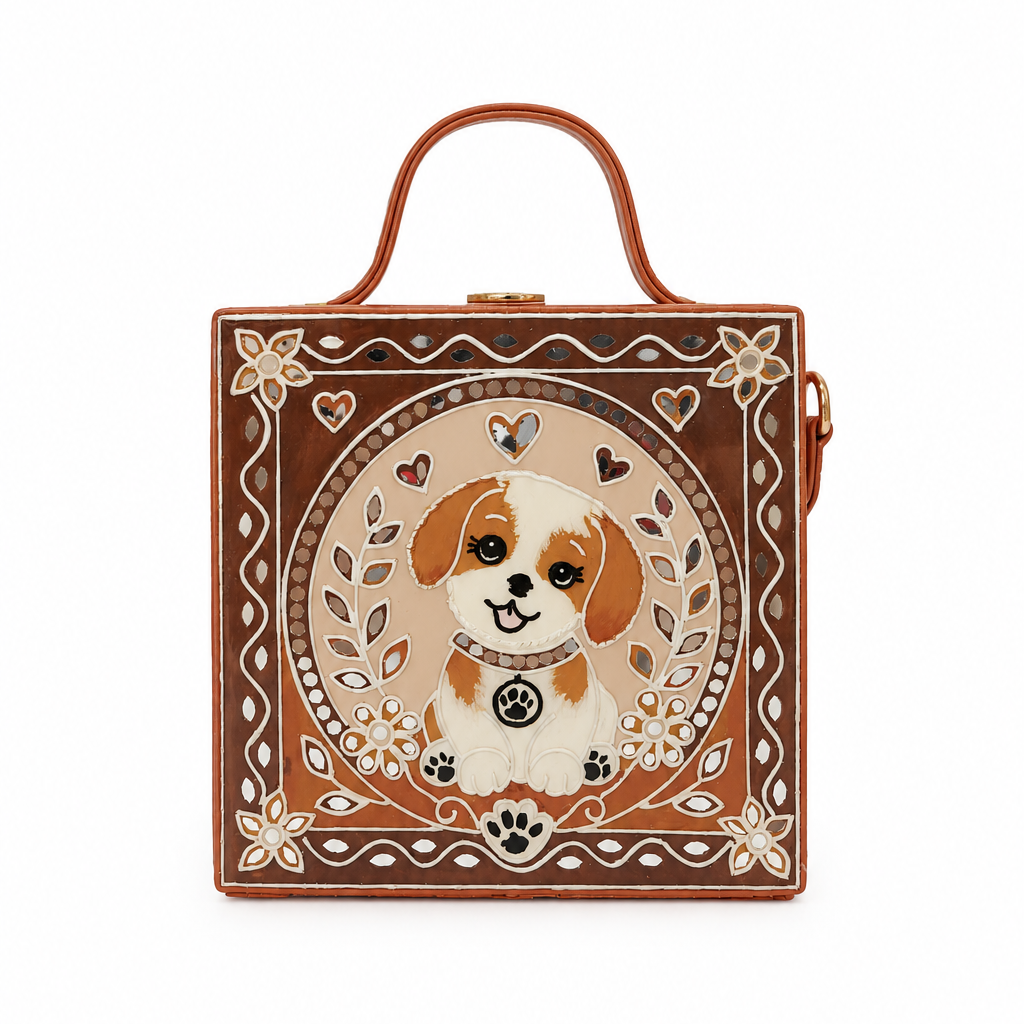 The Cute Dog Handcrafted Lippan Art Box Bag