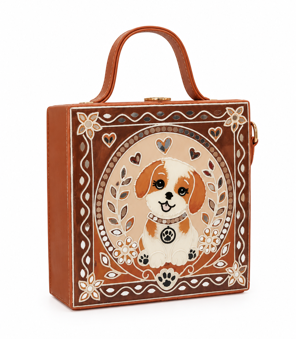 The Cute Dog Handcrafted Lippan Art Box Bag
