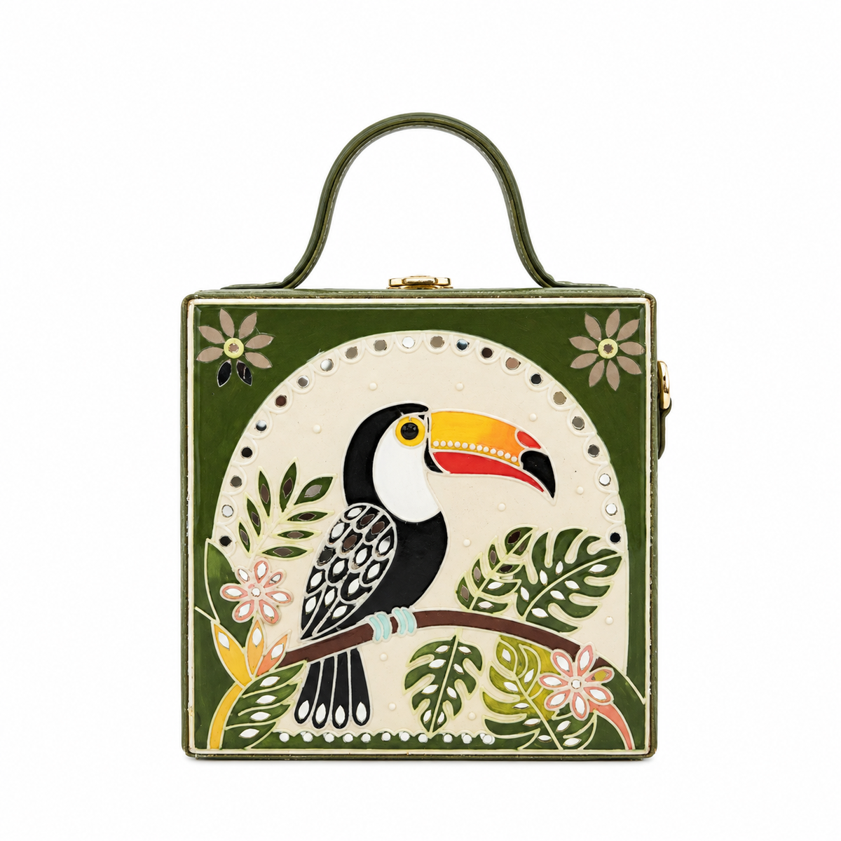 Toucans Bird Handcrafted Lippan Art Box Bag