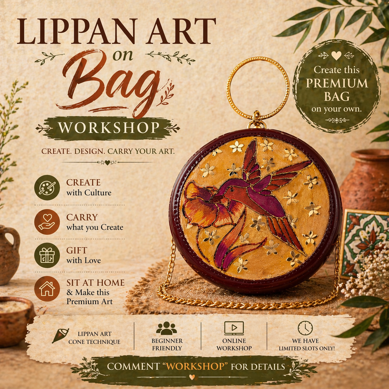 Lippan Art on Bag Workshop | Online | DIY Handcrafted Bag Experience