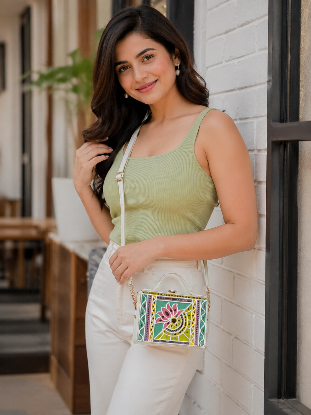Pastel Lotus Rectangle Lippan Art Box Bag