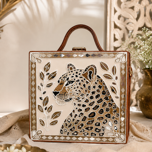 Leopard Square Lippan Art Box Bag