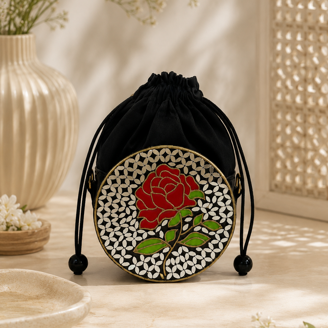Midnight Rose Lippan Art Medium Potli Sling Bag