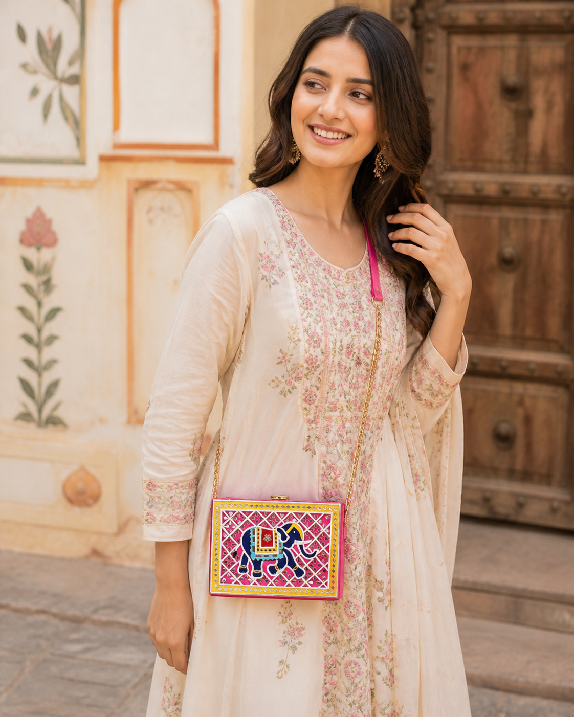 Elephant Lippan Art Box Sling Bag