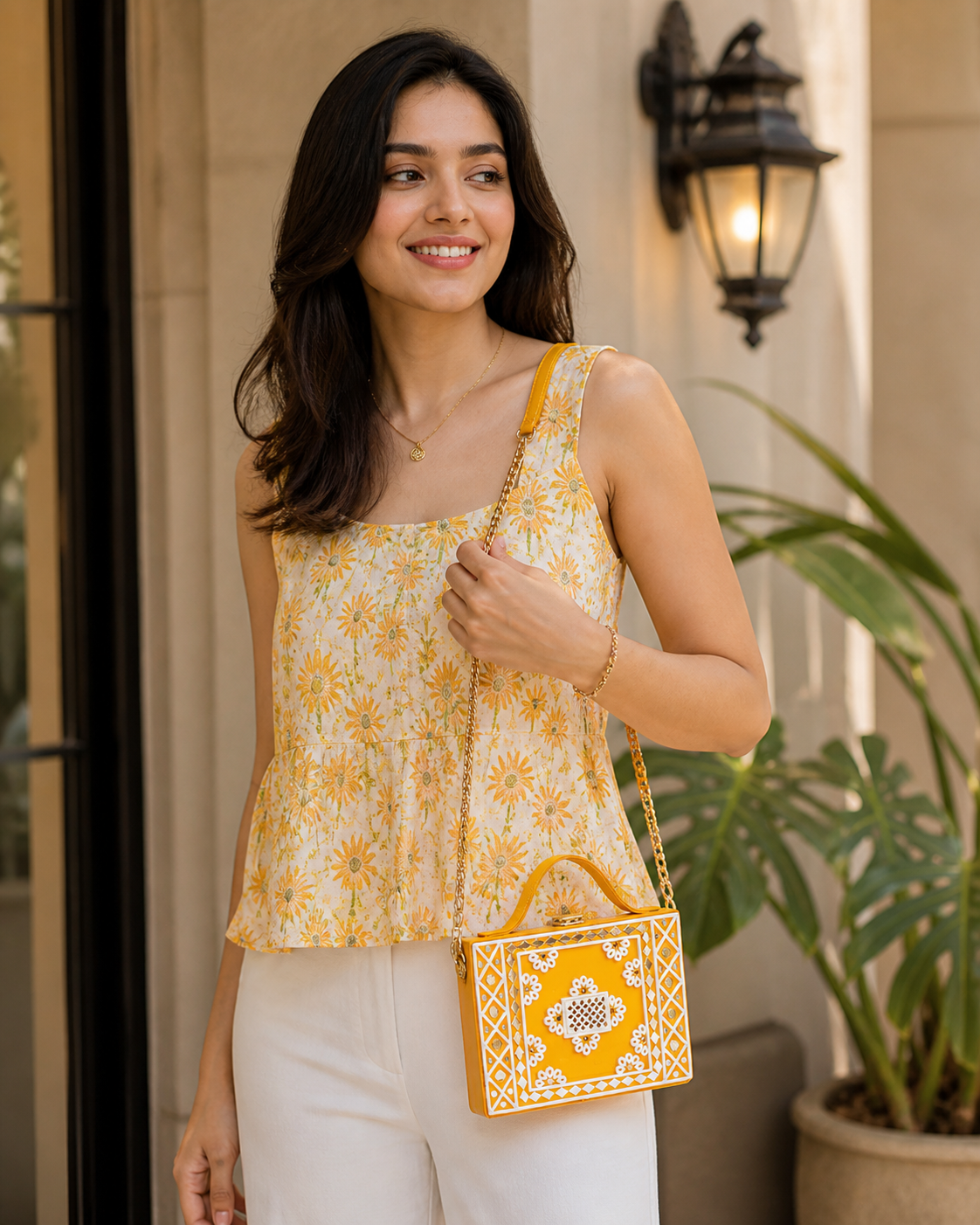 Sunflower Lippan Art Handcrafted Box Bag