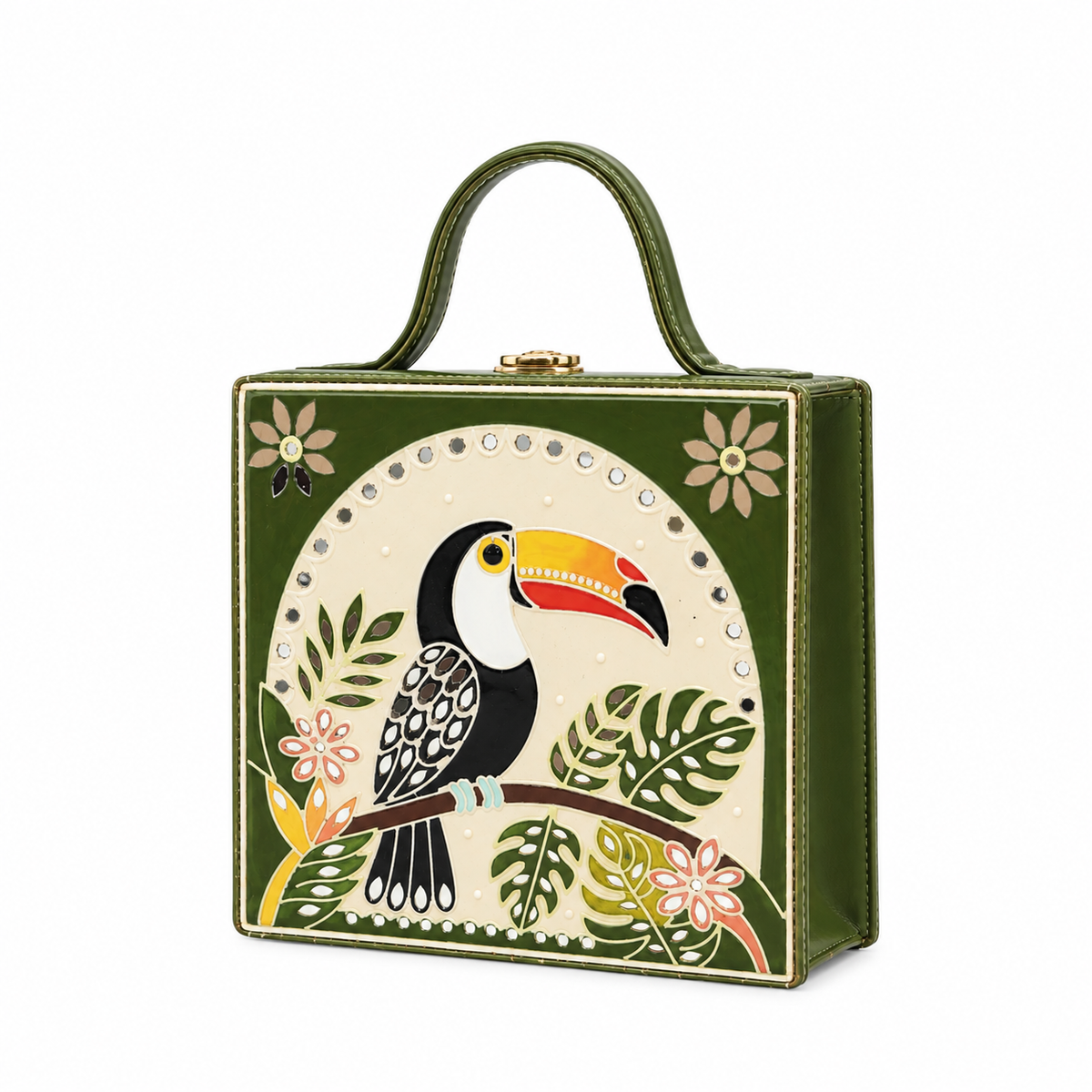 Toucans Bird Handcrafted Lippan Art Box Bag