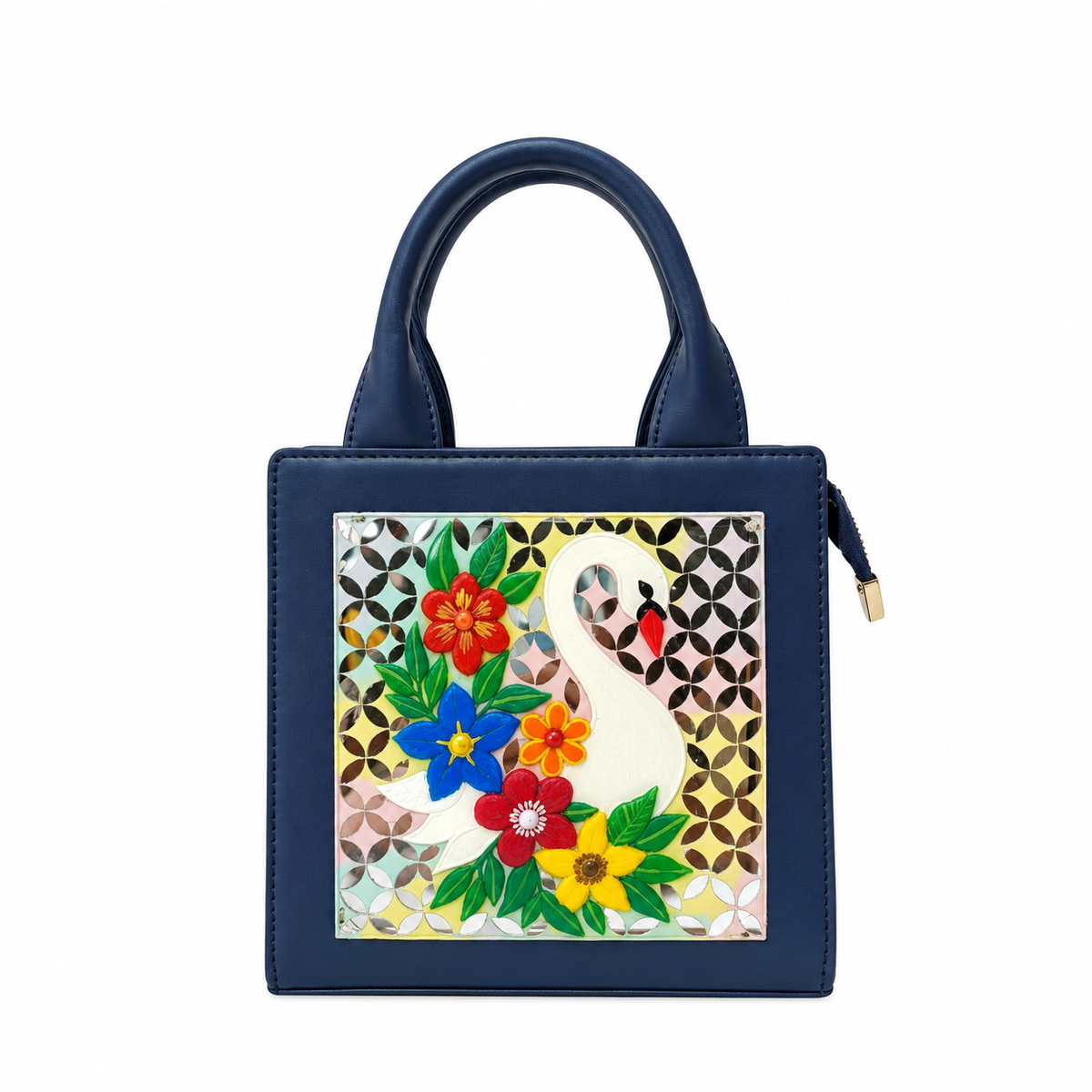 Floral Swan Handcrafted Lippan Art Handbag/ Sling