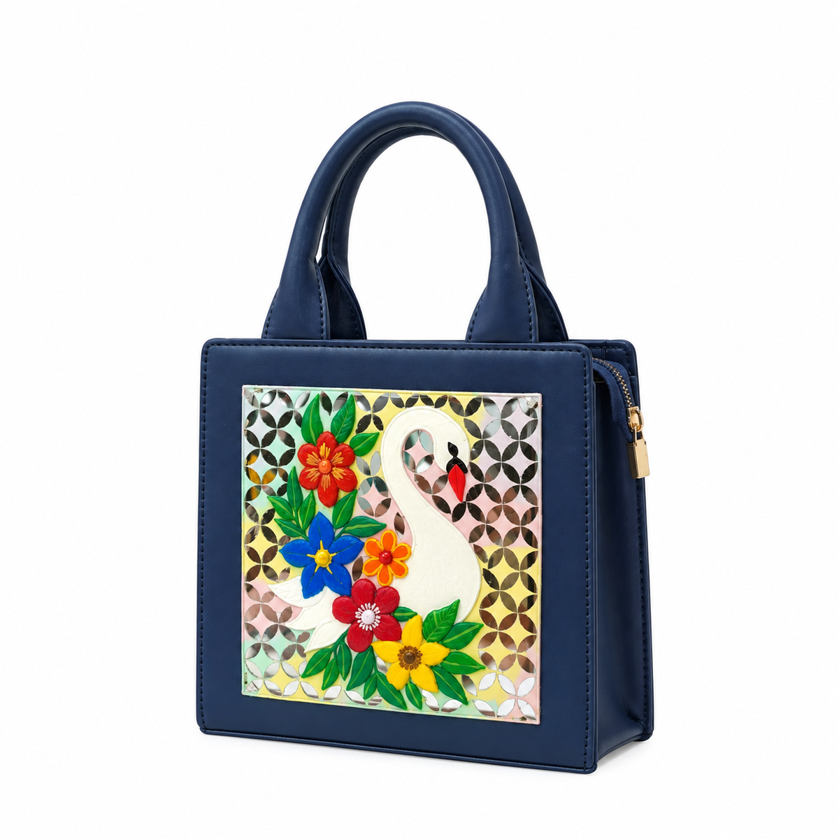 Floral Swan Handcrafted Lippan Art Handbag/ Sling