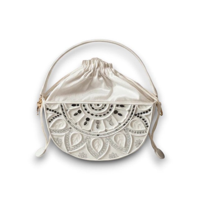 Classic White Semi Circle Lippan Art Potli Sling