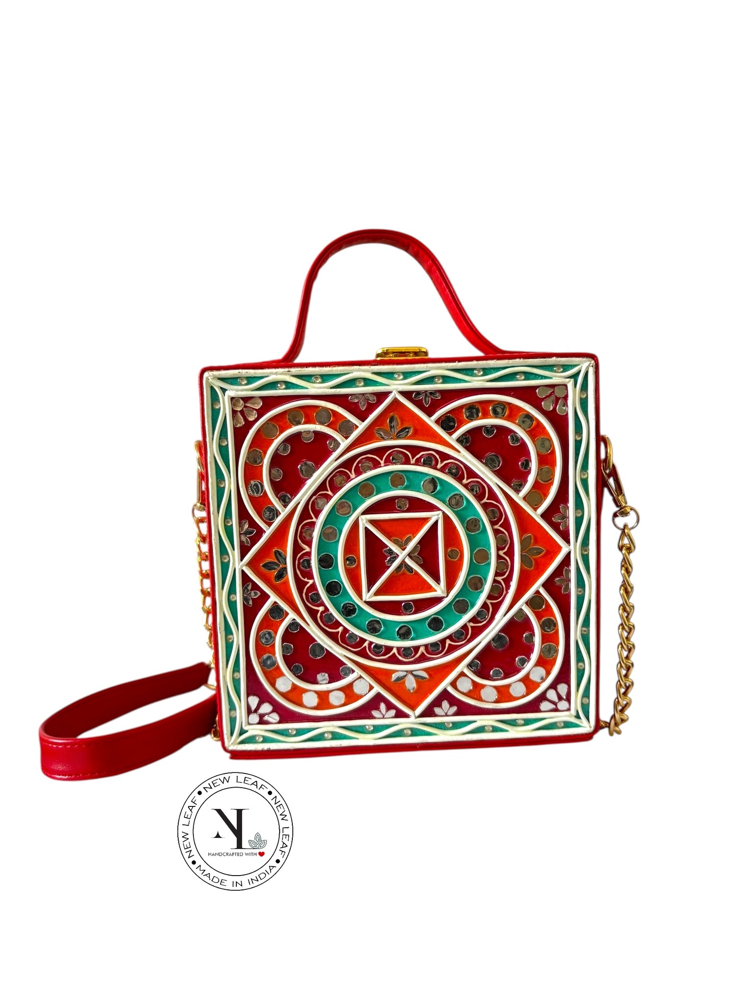 Colourful Geometric Lippan Art Handcrafted Box Bag