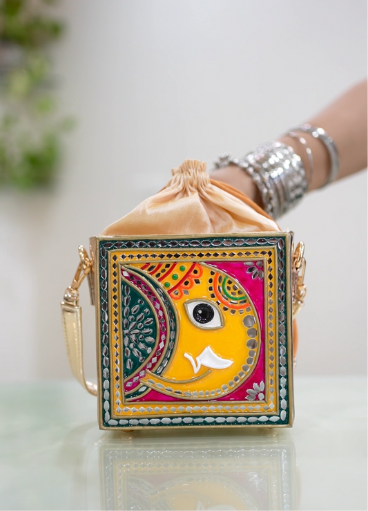 GanpatiJi Lippan Art Handcrafted Potli Square Bag
