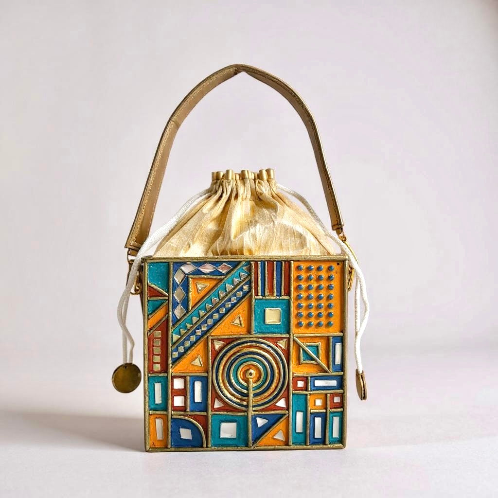 Festive Gold Lippan Art Medium Potli Sling