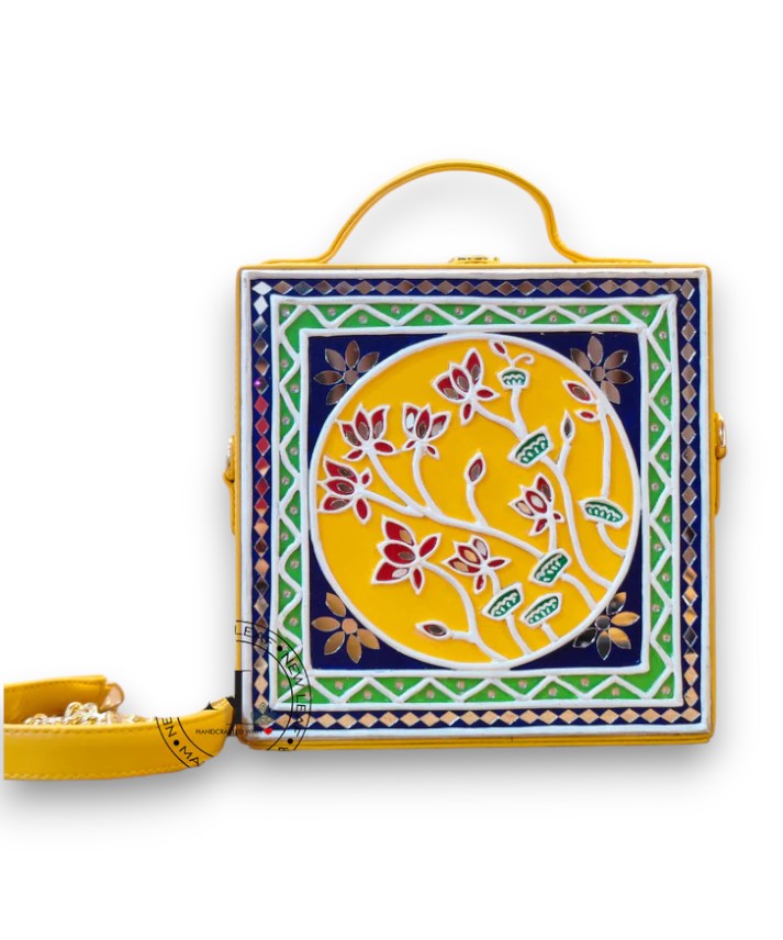 Floral Lippan Art Handcrafted Square Box Bag