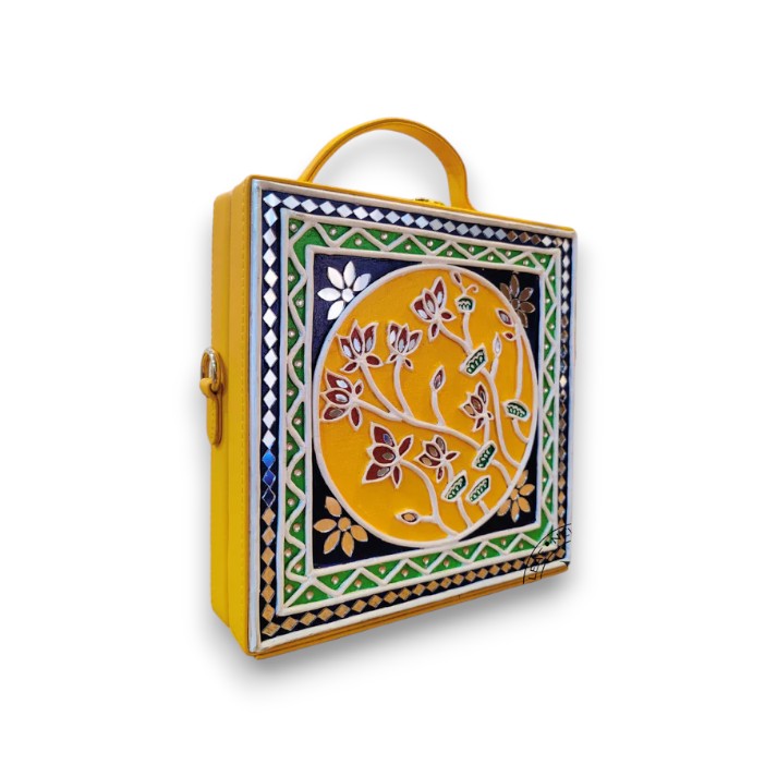 Floral Lippan Art Handcrafted Square Box Bag