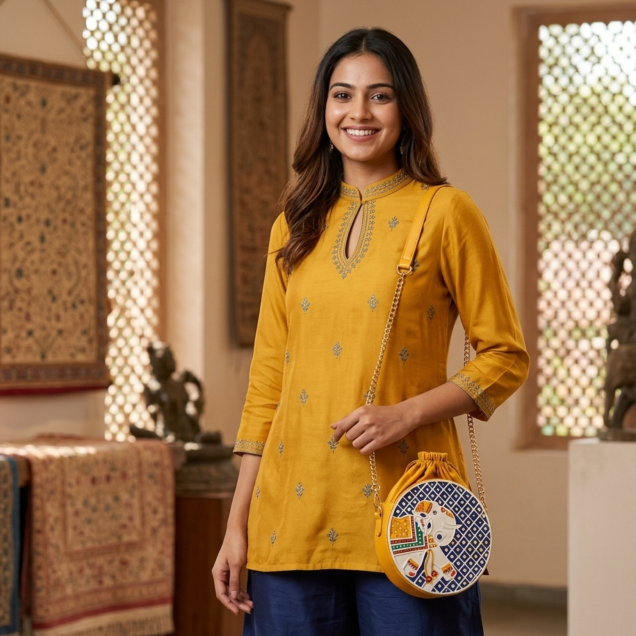 Elephant Lippan Art Handcrafted Potli Bag with Sling