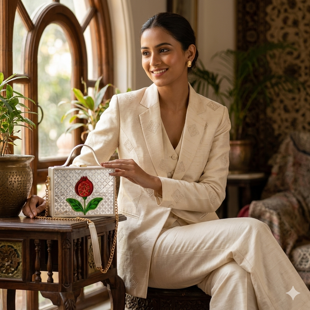 Pomegranate Lippan Art Handcrafted Rectangle Box Bag