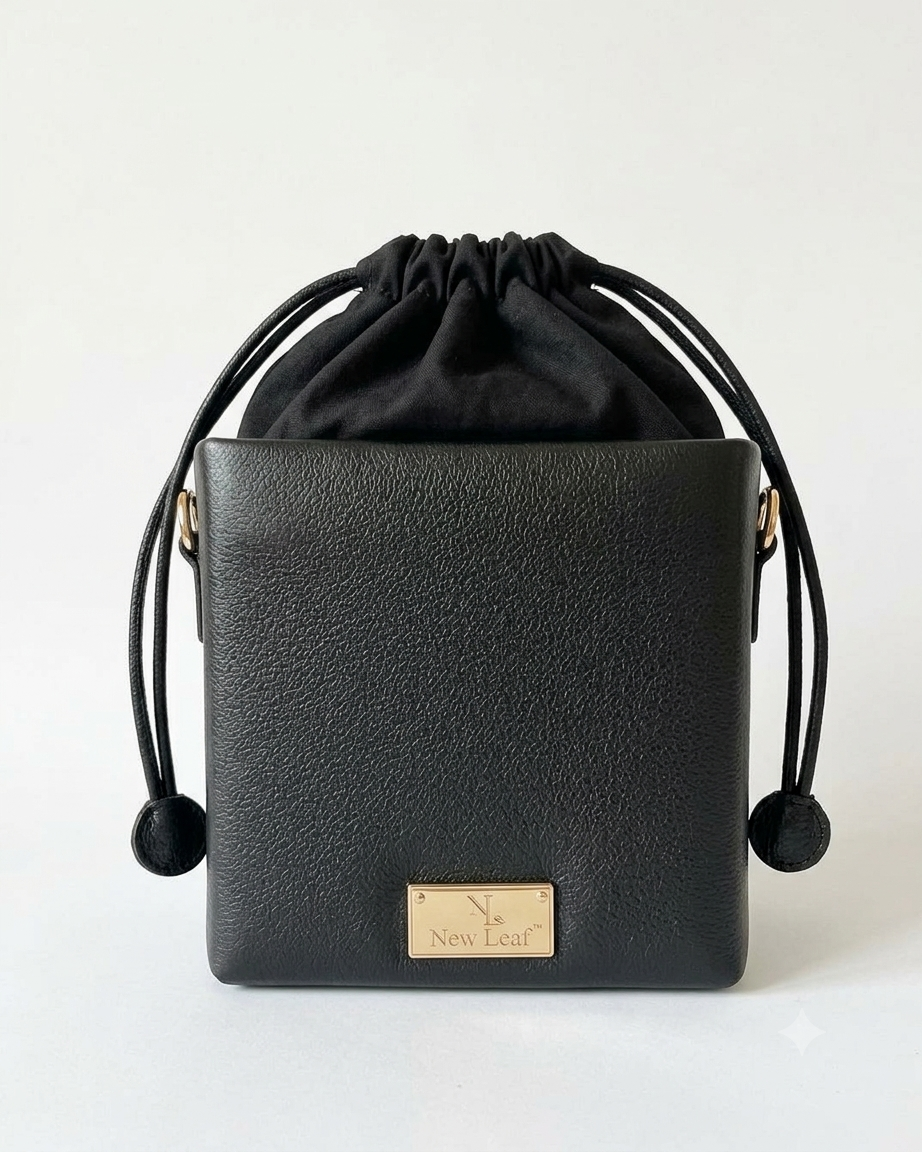 New Leaf  Black  Square Potli Sling – Plain Handcrafted Bag