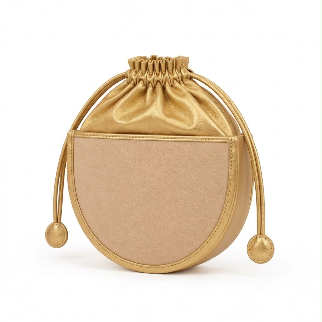 New Leaf Golden Semi-Circle Potli Sling – Plain Handcrafted Bag