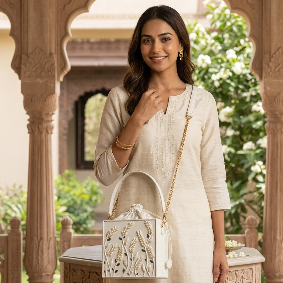 Galmour White Lippan Art Potli Sling