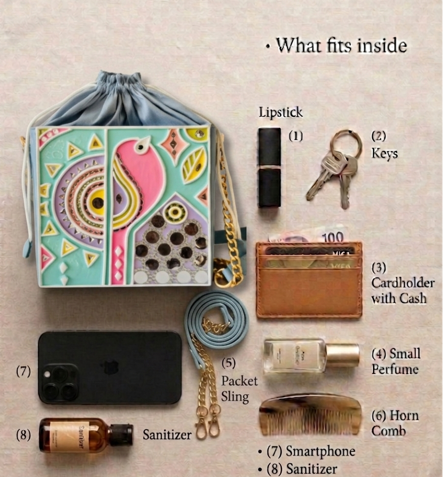 Pastel Peacock Lippan Art  Potli Handcrafted Sling Bag