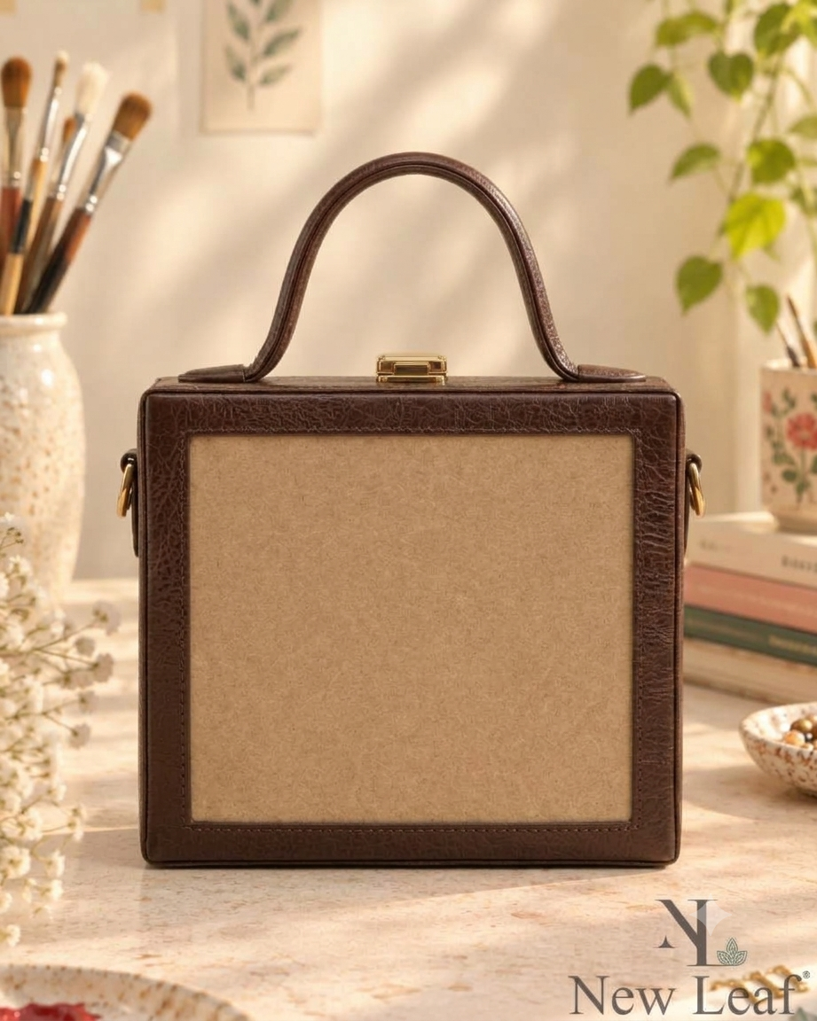 New Leaf Brown Square Box Bag Sling – Plain Handcrafted Bag