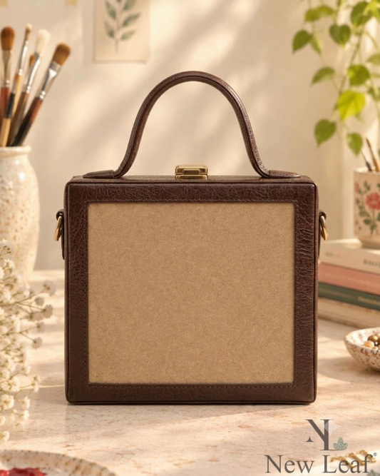 New Leaf Brown Square Box Bag Sling – Plain Handcrafted Bag