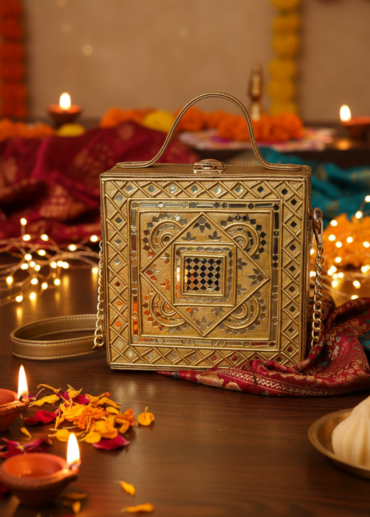 Maharani Square Lippan Art Handcrafted Box Bag
