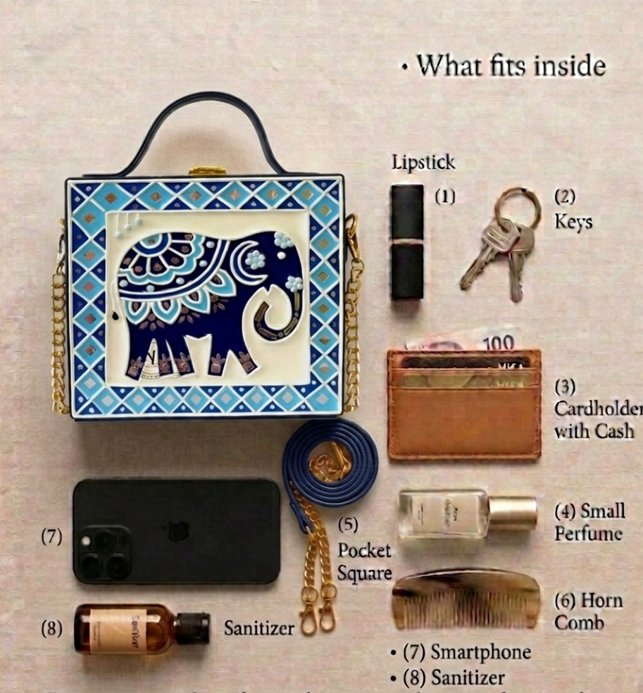 Elephant Lippan Art Handcrafted Square Box Bag