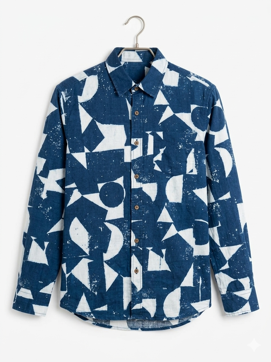Blue Geometric  Full Sleeves Unisex Shirt