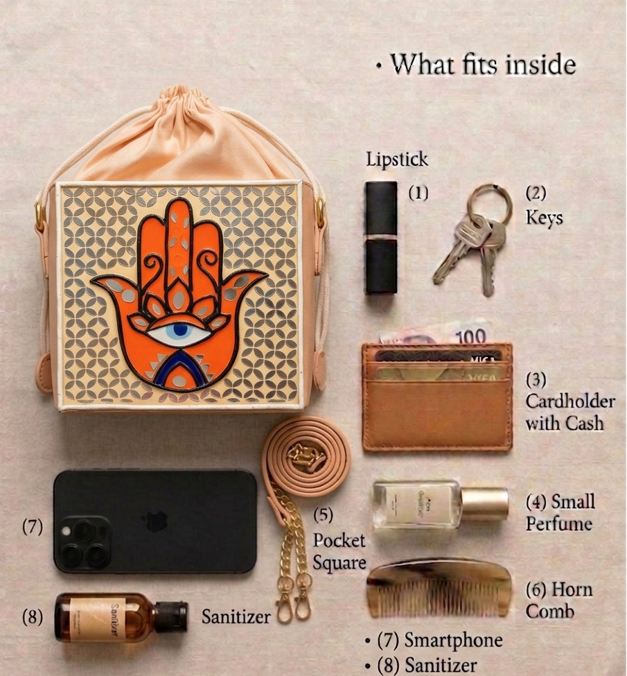Peach Hamsa Medium Lippan Art Potli Sling