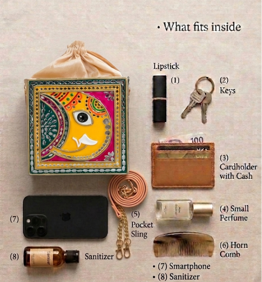 GanpatiJi Lippan Art Handcrafted Potli Square Bag