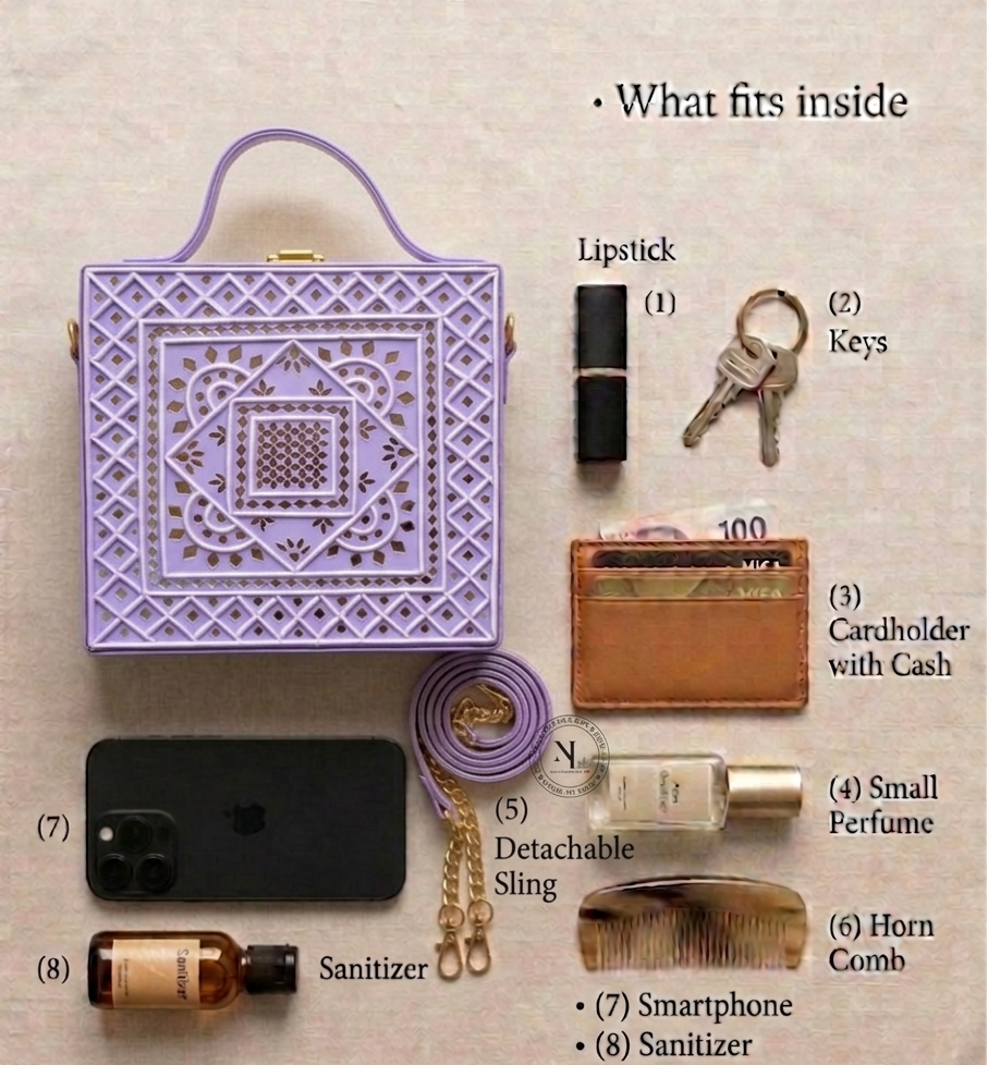 Violet Mirage Lippan Art Handcrafted Box Bag Sling
