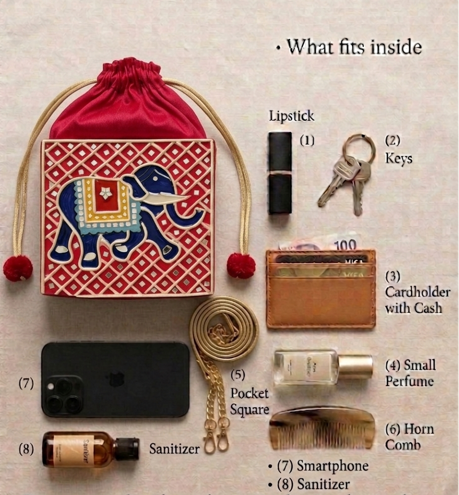 Elephant Lippan Art Medium Potli Sling