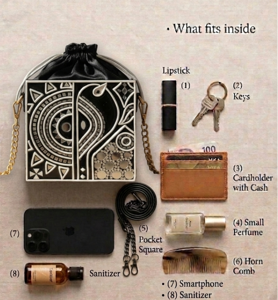 Black Square Lippan Art  Potli Bag and Sling